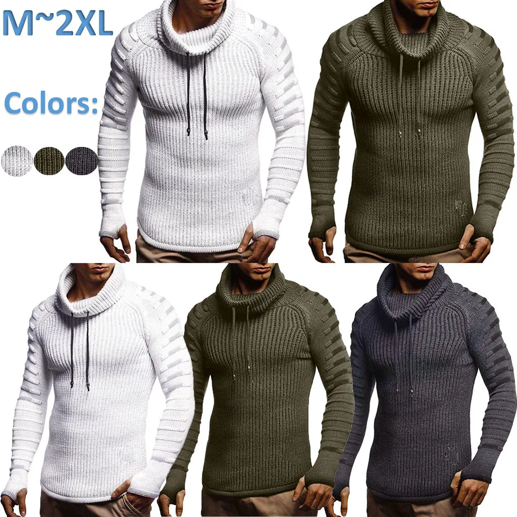 Однотонные вязаные свитера с высоким воротом Свободный пуловер slim fit Теплый брендовый классический свитер мужские качественные пуловеры с длинными рукавами