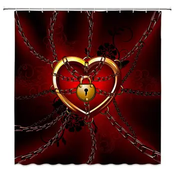 

Red Background Shower Curtain Chain Lock Heart Shower Curtain Domineering Shower Curtain Does Not Fade Can Be Customized