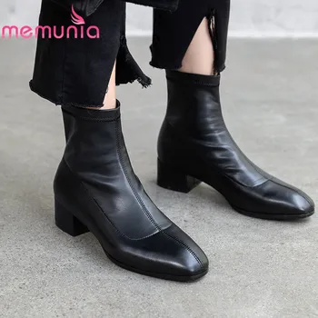 

MEMUNIA 2020 big size 43 women ankle boots solid colors round toe autumn boots simple square heels dress party shoes ladies