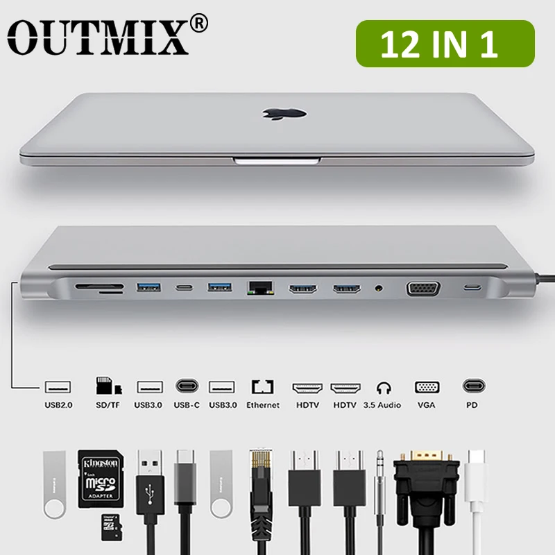 12 IN 1 MST Type C HUB to HDMI USB 3.0 HUB Dock