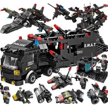 

City Legoed Police Station Car Bus Headquarters Technic Truck SWAT WW2 Military Building Blocks Set Bricks Toys for Children