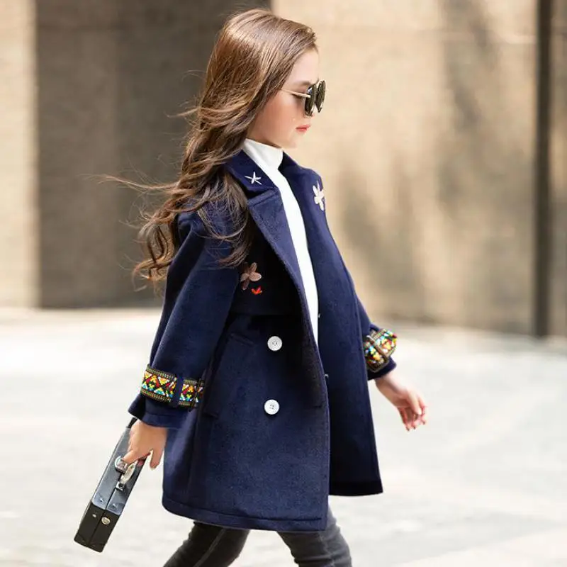 Black Friday New Christmas Children Girls Coat Kids Princess Wool Coat Chidren Winter Spring Autumn Clothes Manteau Fille 12 Ans - Цвет: Navy