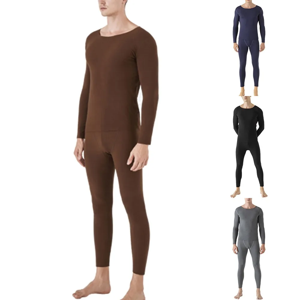 Oversize Men Double-Faced Fleece Thick Seamless Thermal Underwear Winter Long Johns Solid Bottoming Shirt Suit mens thermal long johns