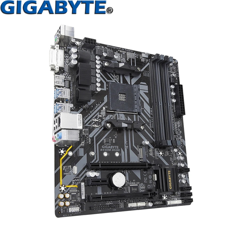 Used Gigabyte GA-B450M DS3H For AMD AM4 Ryzen 3/5