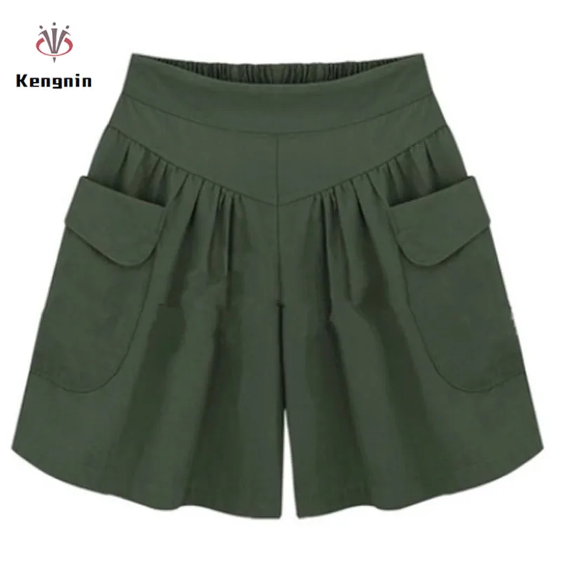 

2019 Summer European Style Plus Size 5XL Ladies Shorts Loose Casual Wide-Leg Short Street Elastic Waist Flare Women Clothing