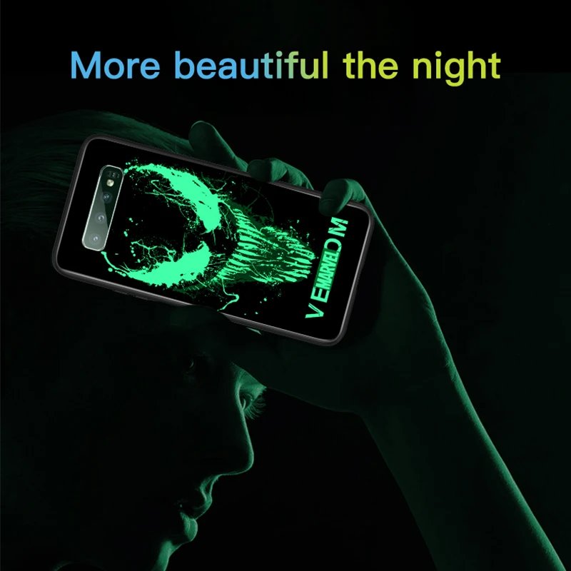 Чудо-яд светящийся стеклянный чехол для samsung Galaxy S10 e 5G S9 S8 S7 Plus Note 8 9 10 Pro Железный человек Капитан Америка чехол для телефона