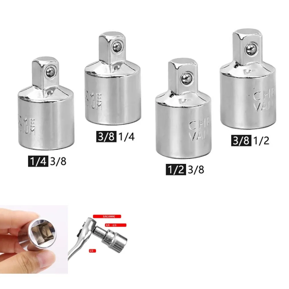 Socket Adapter 1/4" to 3/8" Reducer Drive Ratchet Converter Socket Chrome Steel 