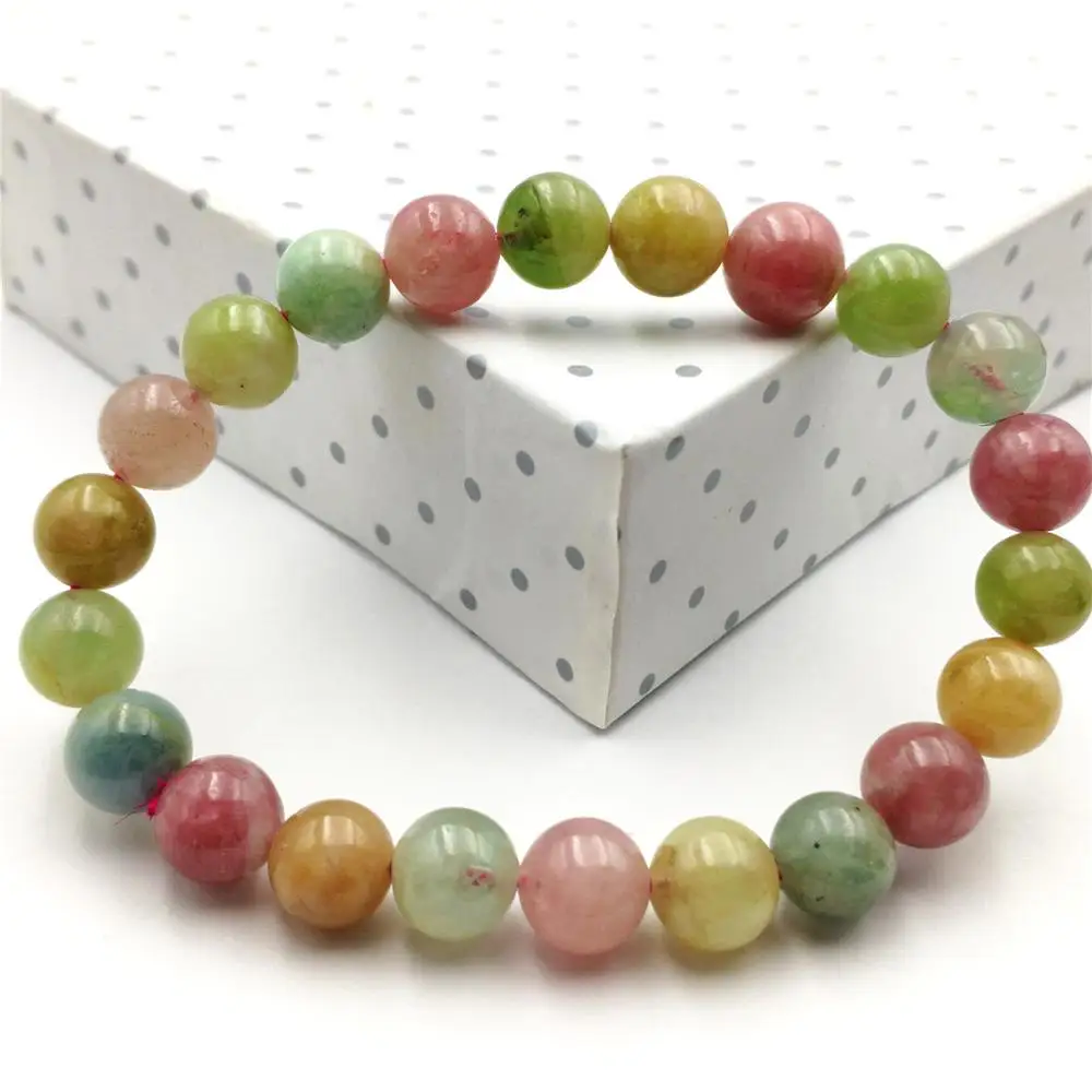 

Natural Colorful Tourmaline Candy Crystal Clear Round Beads Bracelet 9mm For Women Men From Brazil Jewelry AAAAA