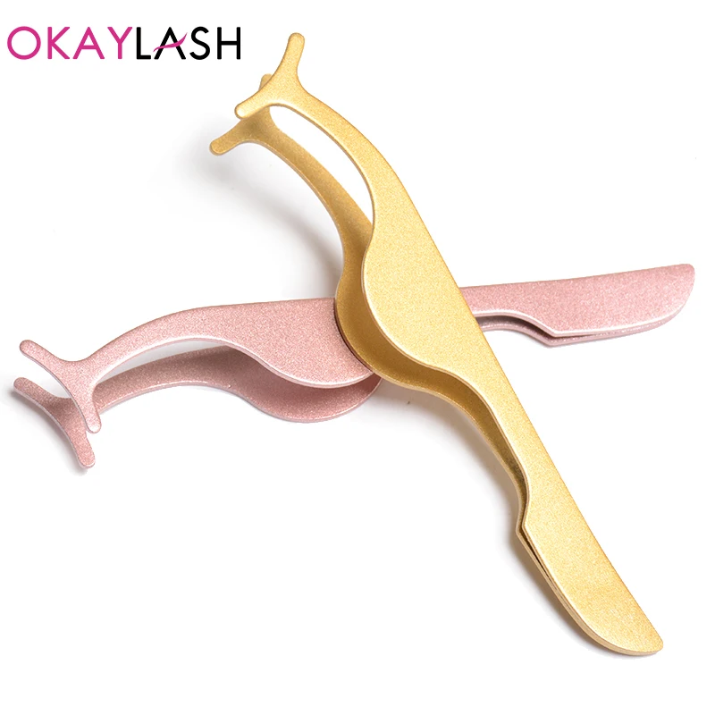 OKAYLASH Metal Stainless Steel False Eyelash Tweezers Bulk Sale Metal Fake Lash Applicator Pliers eyelash tweezers
