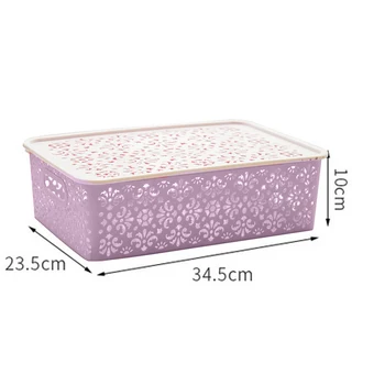 

34.5x23.5x10cm Lace Plastic Storage Basket with Lid Large Sundries Storage Box Clothes Toy Basket Home Organizer
