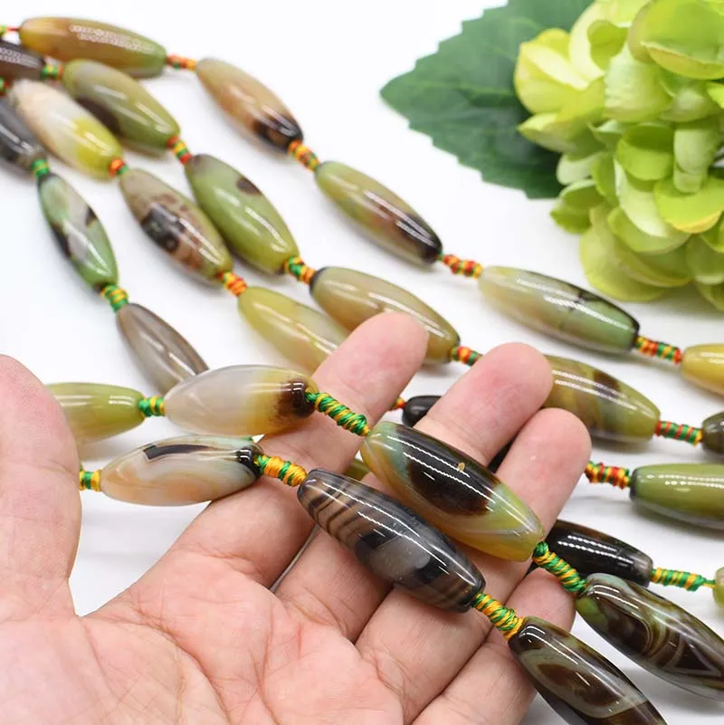2strands / lot Natural oval agate olive smooth surface stone pattern loose bead For Woman DIY Necklace Bracelets Jewelry Making