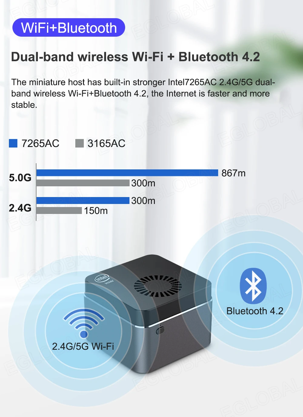 Eglobal Palm Computer with Intel Celeron N4100 Quad-Core, 8GB LPDDR4, 128GB SSD, 2.4G/5G WiFi, BT4.2, Mini PC - Windows 10 Pro Description Image.