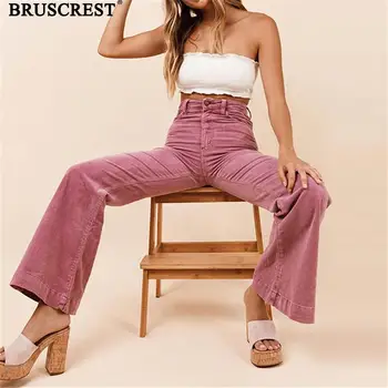

Streetwear High Waisted Pants Women 2019 Fall Trendy Long Vintage Pink Flare corduroy Bell Bottom Pants Harajuku Trousers