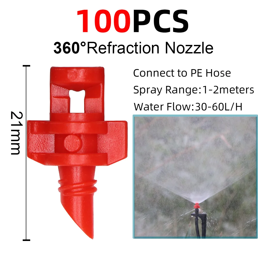 20PCS 90/180/360 Degree Micro Misting Nozzle 11cm Stake 1/4'' Barb Connector Garden Irrigation Watering Sprinkler Greenhouse images - 6