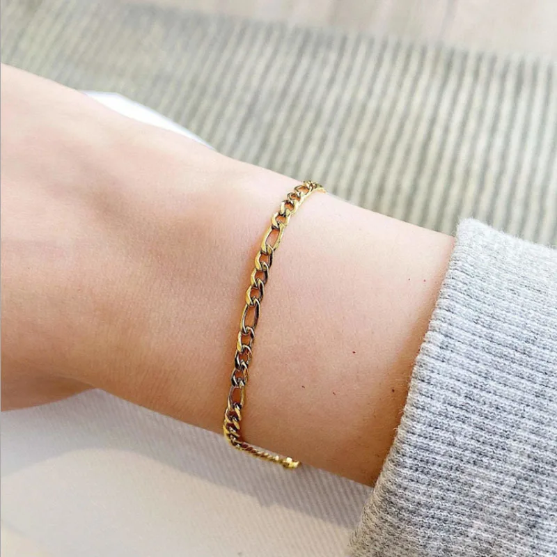 18K Yellow Gold Figaro Bracelet With Safety Chain - Silver Spring Jewelers