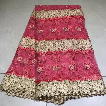 

2019 Latest Double Color High Quality French African Lace Fabric With Beads And Stones Lace For Nigerian Wedding Party