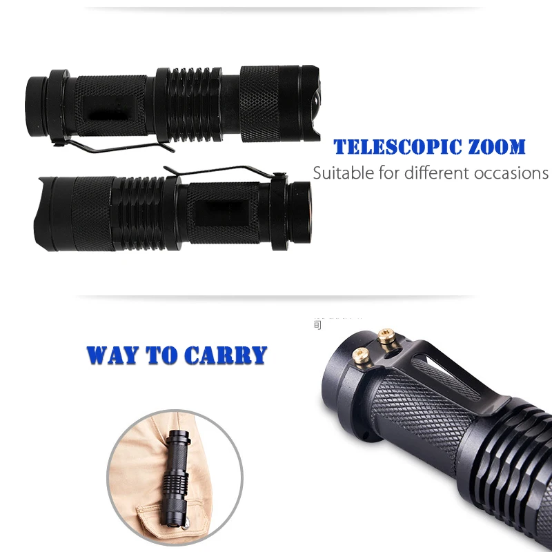 mini zoomble pen light ultraviolet uv flashlight 365nm Black light uv torch 395nm use 14500 Rechargeable battery or AA batttery