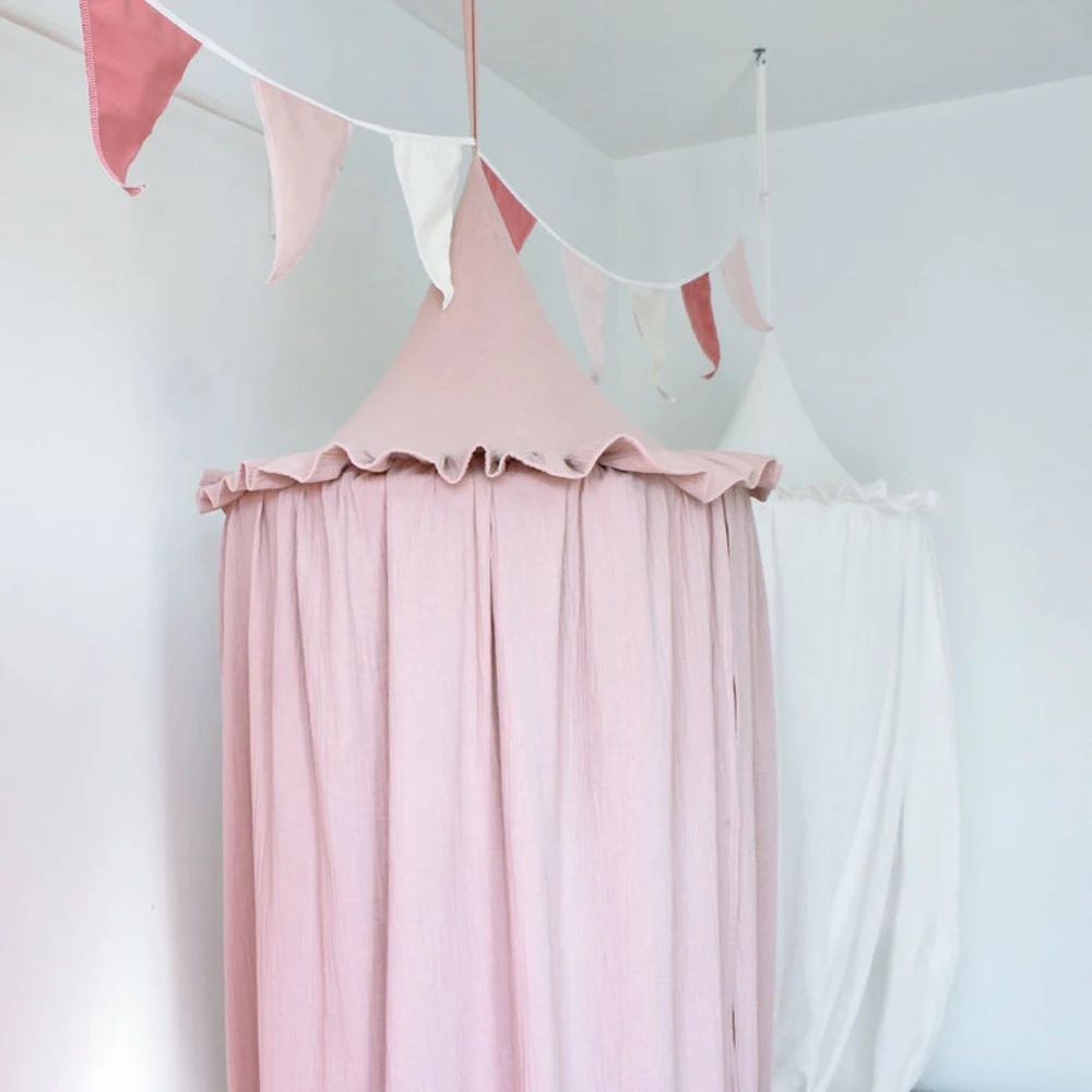 100% Premium Muslin Cotton Hanging Canopy with Frills Bed Baldachin for Kids Room 5