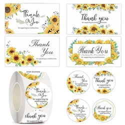 Lot de 10 à 500 cartes de remerciement, magnifiques cartes cadeaux de vœux à fleurs de tournesol, autocollants de remerciement pour soutenir ma petite carte de visite 