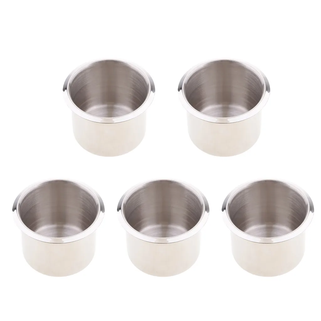 Pack of 5 Stainless Steel Poker Table Cup Holder Inserts For Car Boat Truck Marine - 68x55mm Pack of 5 Stainless Steel Poker Table Cup Holder Inserts For Car Boat Truck Marine - 68x55mm