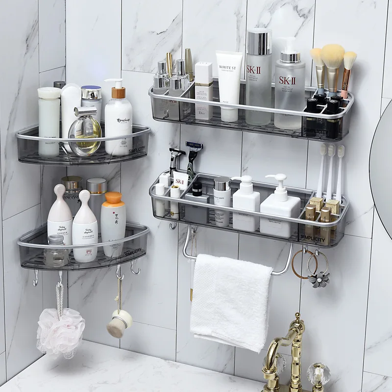 

Multifunction Storage Shelf For Bathroom Home WC Shampoo Towel Rack With Hooks Corner Shelf Organizer Bathroom Accessories