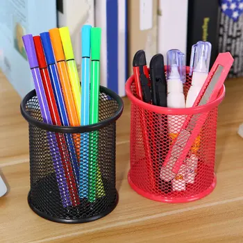 

Office Student Pen Iron Square Multi-Function Round Pen Box Desktop Stationery Storage Grid Pen Holder