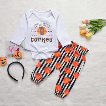 

2019 New Winter Fashion 0-24M Newborn Infant Baby Girl Boy Long Sleeve Turkey First Thanksgiving Romper Pants Outfits Set