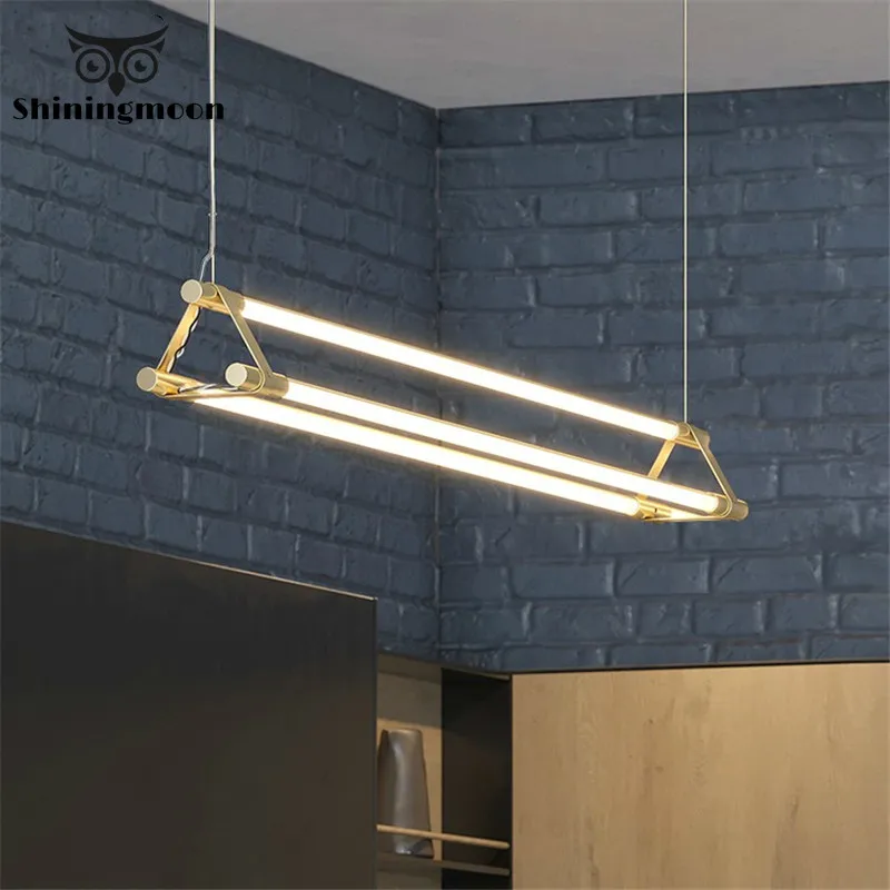 

Nordic Gold Minimalist Pendant Lights Simple Long Strip Restaurant Bar Pendant Lamp Modern Luxury Brass Dining Room Hanging Lamp