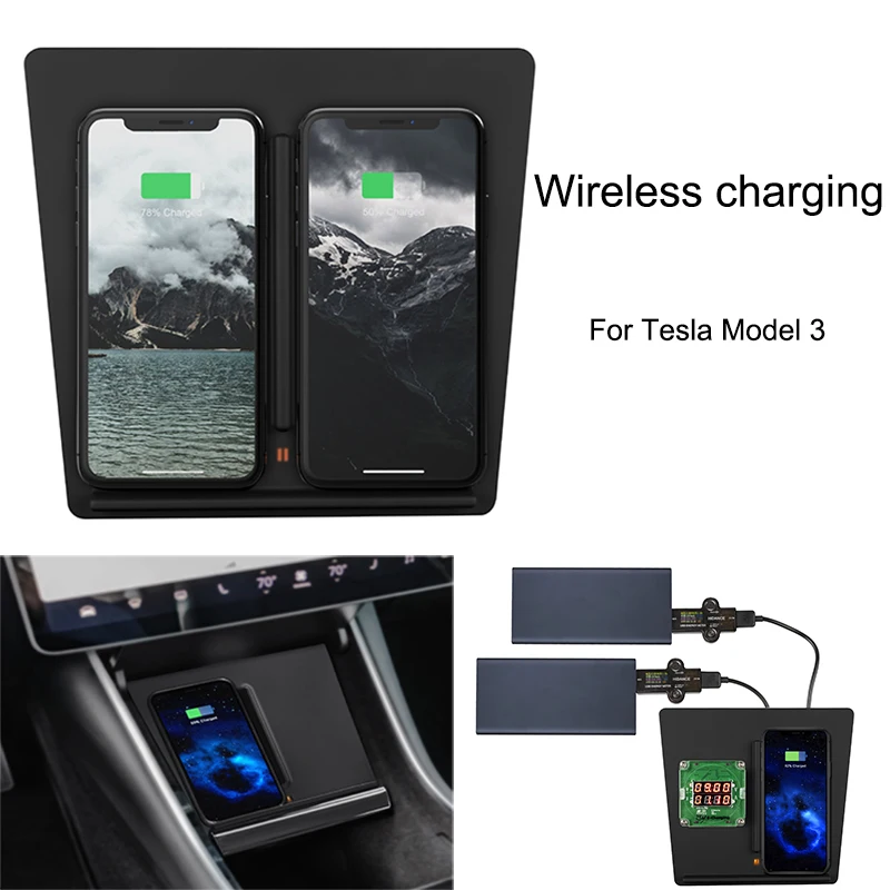 Автомобиль двойной USB центральной консоли телефон зарядка беспроводной зарядник Быстрая зарядка для Tesla модель 3 Аксессуары