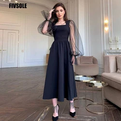 Fivsole Black Long Sleeves Evening Dresses 2022 Square Collar A-line Prom Dresses Formal Party Evening Gowns Vestidos De Fiesta