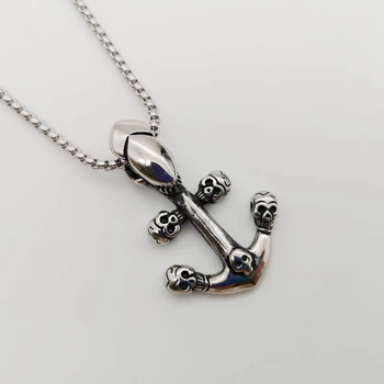 

Vintage 316L Stainless steel Skull Anchor pendant necklace mens See Navy fashion Gothetic Anchor necklace jewelry