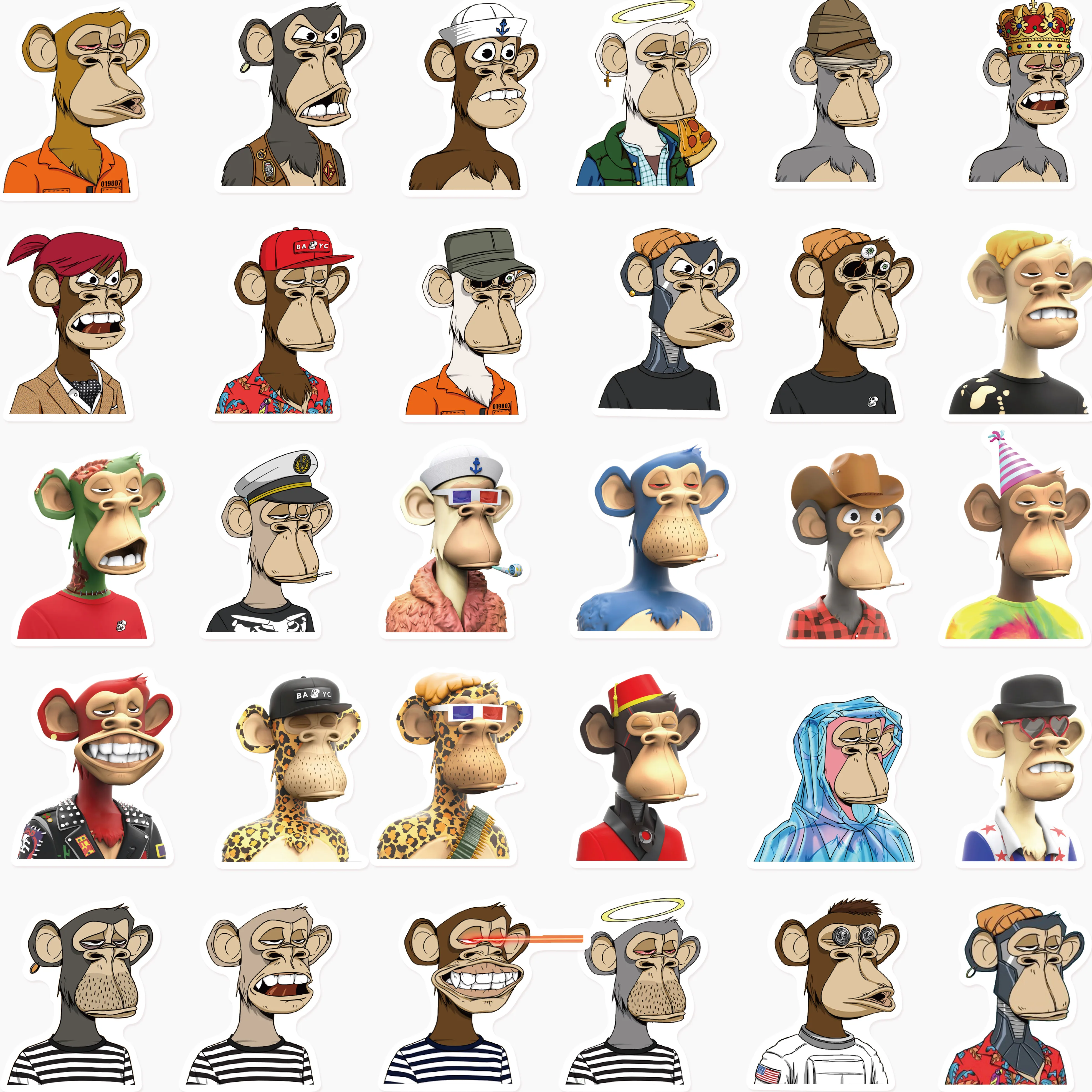 10/64Pcs 지루 원숭이 요트 클럽 NFT 만화 동물 원숭이 Bitcoin 스티커 수하물 노트북 스케이트 보드 방수 스티커 -  AliExpress