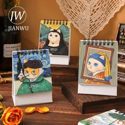 JIANWU – Mini calendrier 2021 2022, bobine de peinture à l'huile rétro, calendrier de bureau, pour étudiants, planification d'apprentissage, fournitures de bureau 