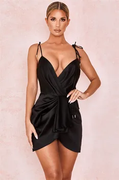 

Black Dress Night CLub Mini Strap V-Neck Bodycon Cocktail Party Dress Sexy Women Dresses Vestidos