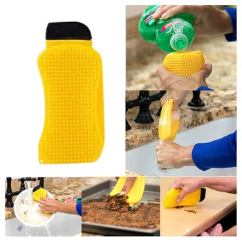 

3 in 1 Multiuse Silicone Sponge Scraper Brush Kitchen Dishes Bath Wash Cleaner