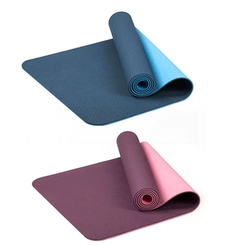 

2x 6mm Tpe Two-Color Non-Slip Yoga Mat Sports Mat 183x61cm Gym Home Fitness Tasteless Mat Blue & Purple