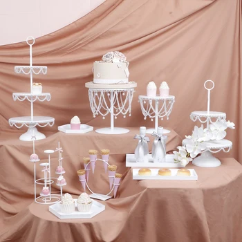

European white pearl cake plate Iron dessert table decoration wedding scene layout Birthday multi-layer cake stand