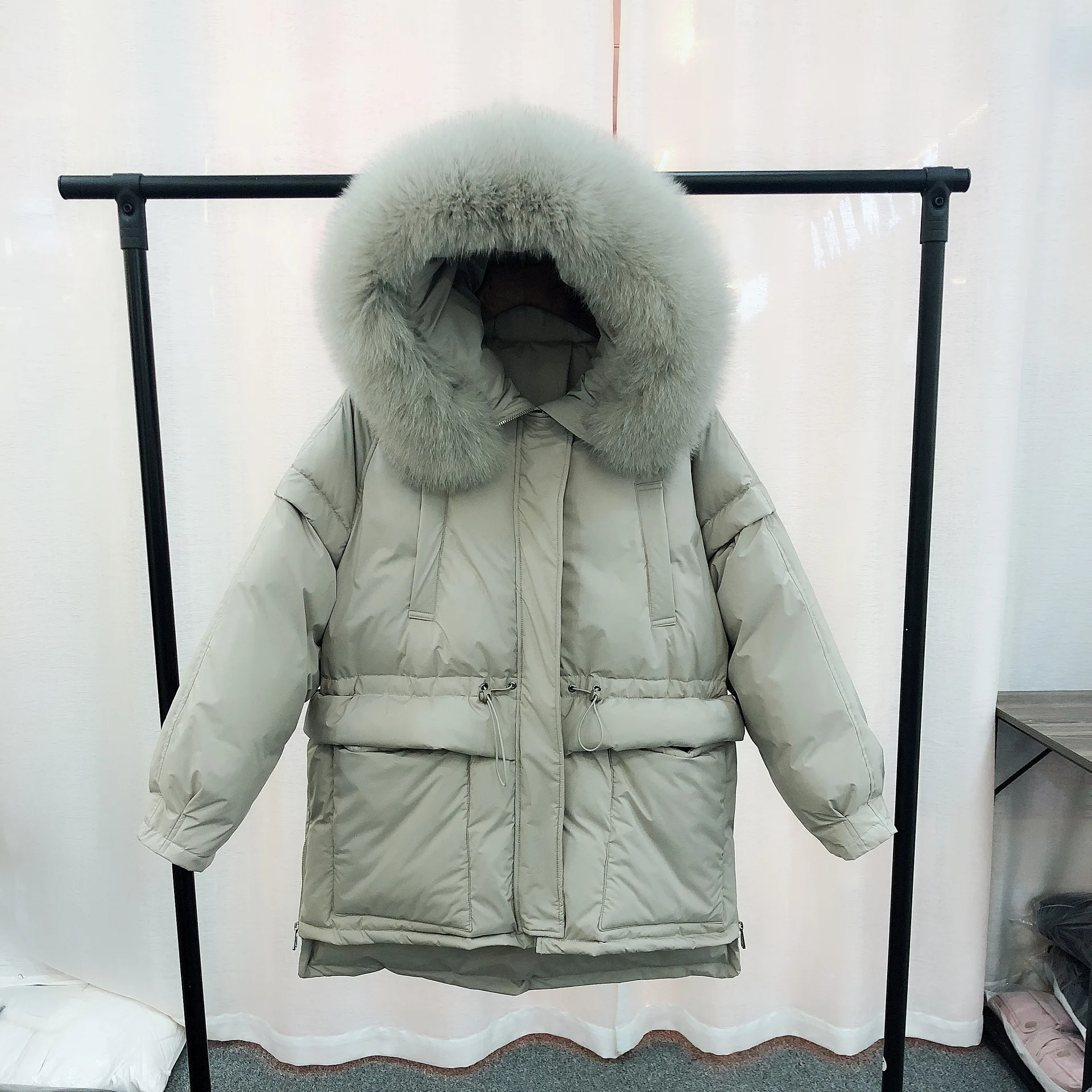 Новинка, зимняя женская куртка из белого утиного пуха в Корейском стиле Dongdaemun, приталенная Женская куртка с завязками на талии - Цвет: Beige