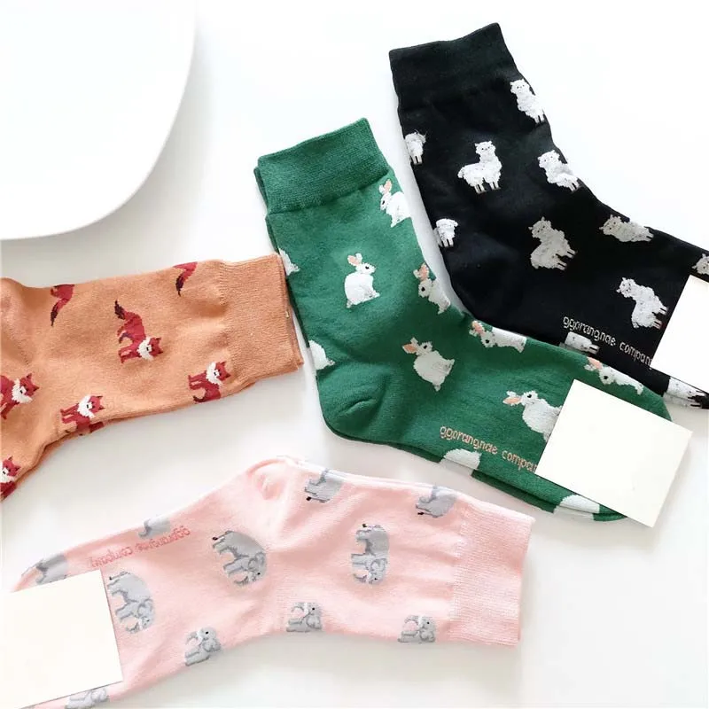 Description Picture 3 of itemSpring Autumn New Product Casual Korean Style Women Animal Cartoon Fox Elephant Rabbit Sheep Cotton Tide Short Socks