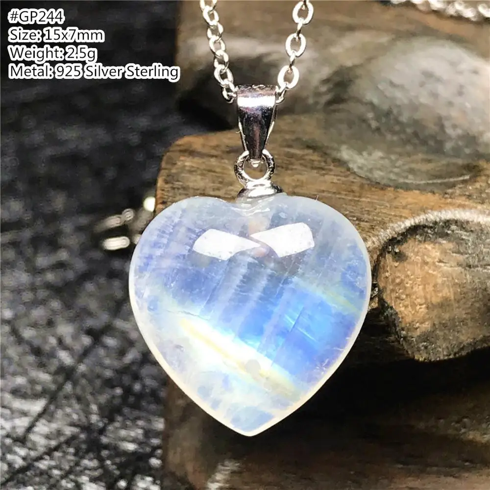 Top Natural Heart Moonstone Pendant Necklace For Woman Lady Man Silver Sterling Chains Love Blue Light Crystal Jewelry AAAAA