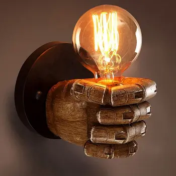 

Retro Left hand fist resin wall lamp Loft industrial wind decoration antique wall lamp E27 screw interface
