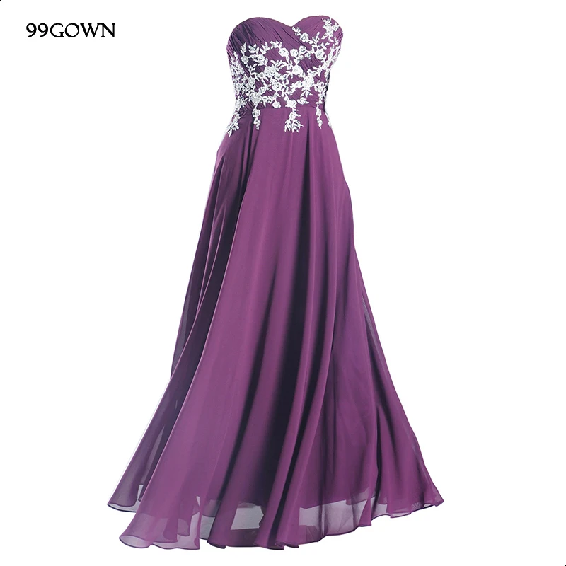 99GOWN свадебные вечерние платья для женщин без бретелек Роскошная вышивка длинные шифоновые платья подружек невесты фиолетовое свадебное платье для гостей