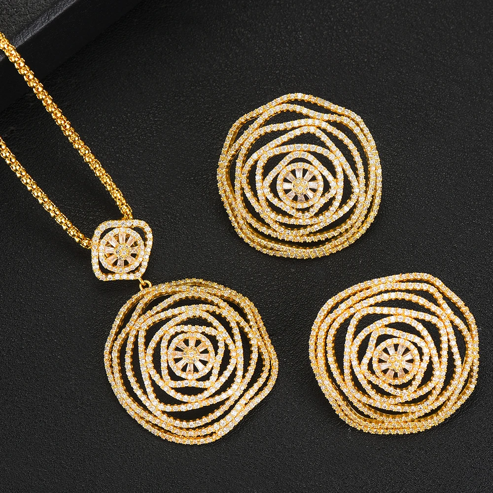 Missvikki 2 шт. Горячая роскошь Дубай Свадебные Круглые серьги с подвесками ожерелье комплект ювелирных изделий супер CZ Новый дизайн модные ювел... Missvikki 2 шт. Горячая роскошь Дубай Свадебные Круглые серьги с подвесками ожерелье комплект ювелирных изделий супер CZ Новый дизайн модные ювел...