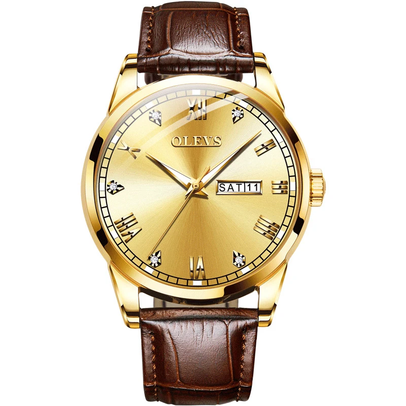 

New Leather Business Men's Quartz Watchs Double Calendar Waterproof Luminous Quartz Watch for Men