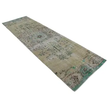

87x293 Cm Yellow Handmade Overdyed Runner Rug-3x10 Ft