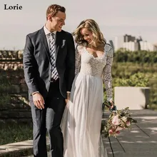LORIE свадебное платье в стиле бохо с длинными рукавами Robe de mariee винтажное кружевное милое платье невесты шифоновые свадебные платья