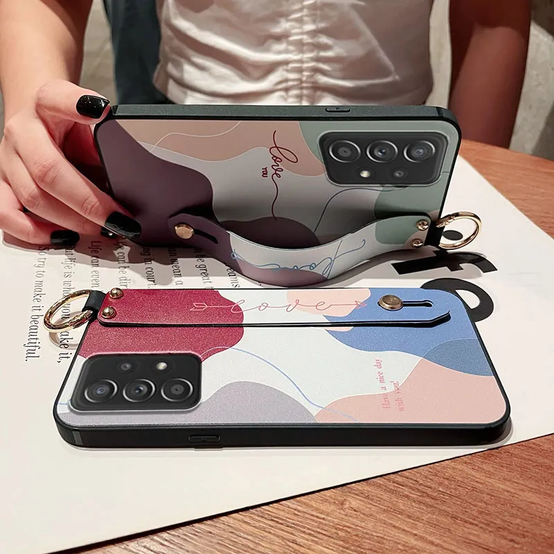 SoCouple Case For Samsung S23 S24 S22 S21 Plus Ultra S20 FE A52 32 72 51 71 12 54 34 21s Note 20 Wrist Strap Phone Holder Case phone case leather phone case phone protector cover