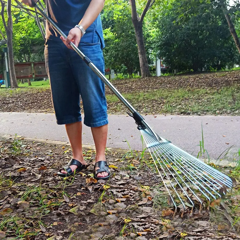 Stainless Steel Garden Leaf Rake With Telescopic Handle ShopHomy