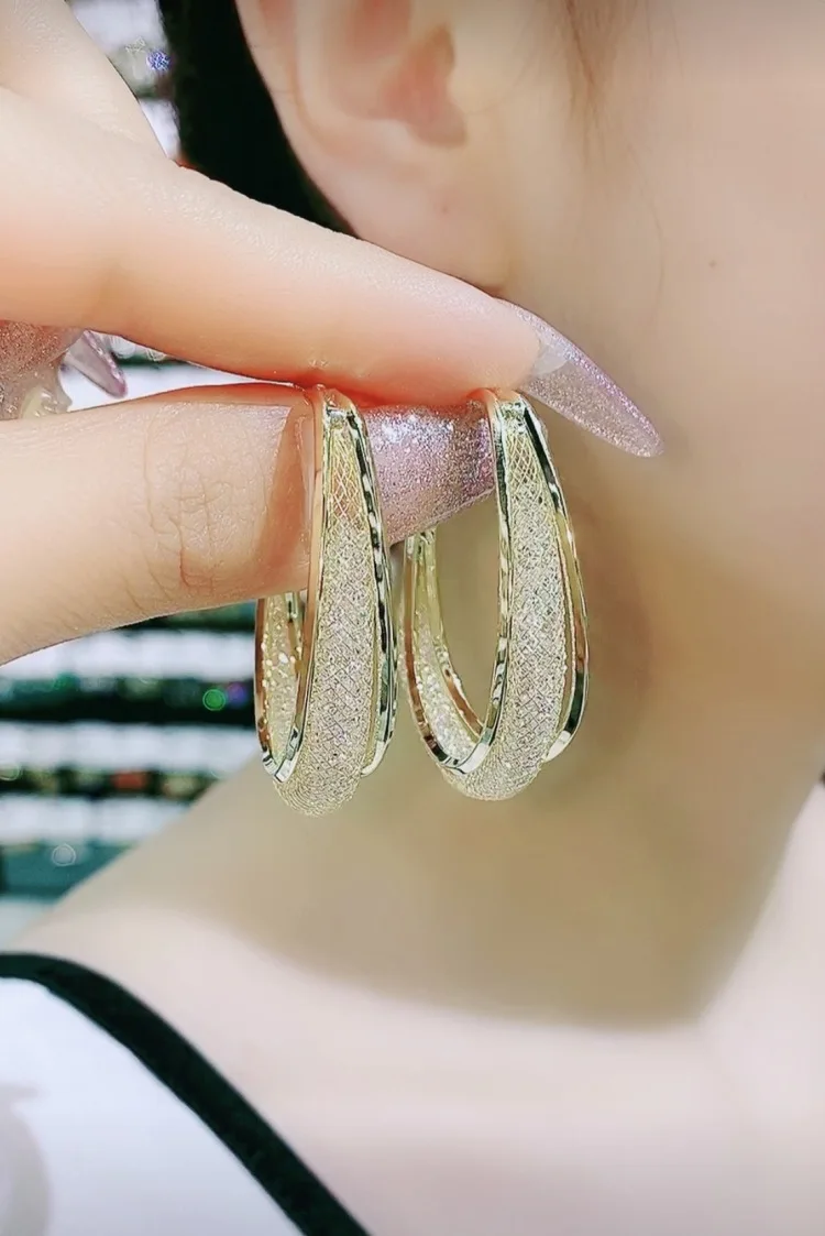 925 silver needle ear rings 24K gold plated earrings Women earrings Hollow out earrings Fashionable personalized ear stud