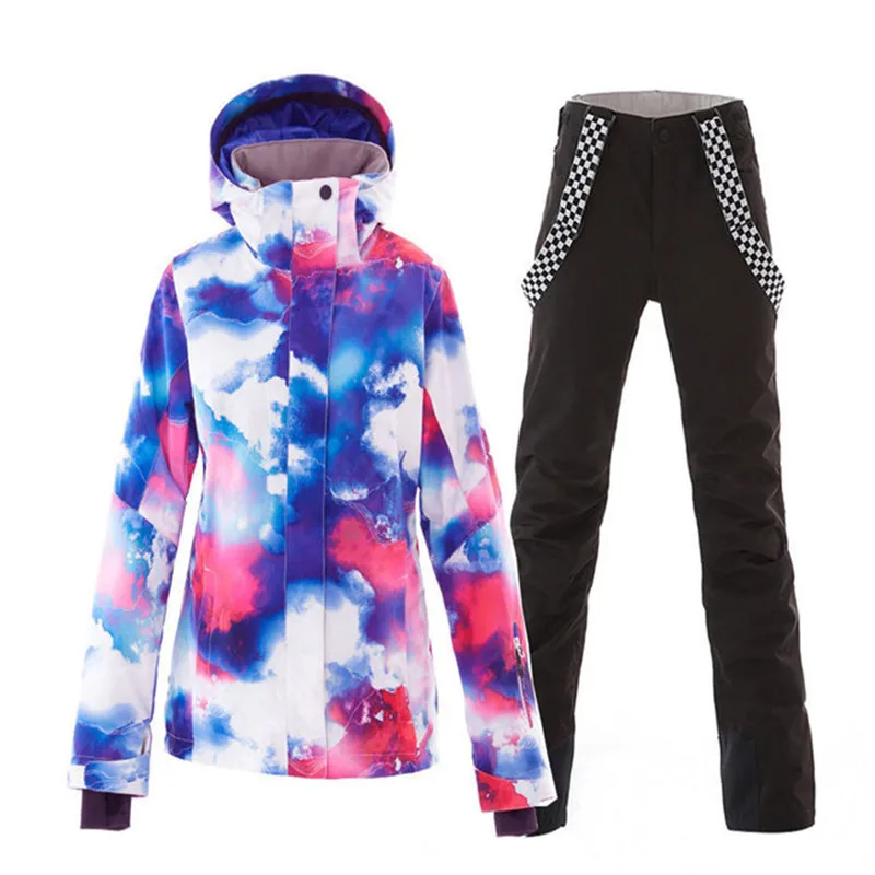 SMN женский зимний костюм, спортивный костюм на открытом воздухе, лыжная одежда, водонепроницаемые ветрозащитные комплекты для сноубординга, лыжные куртки и нагрудники, зимние штаны - Цвет: picture jacket pant